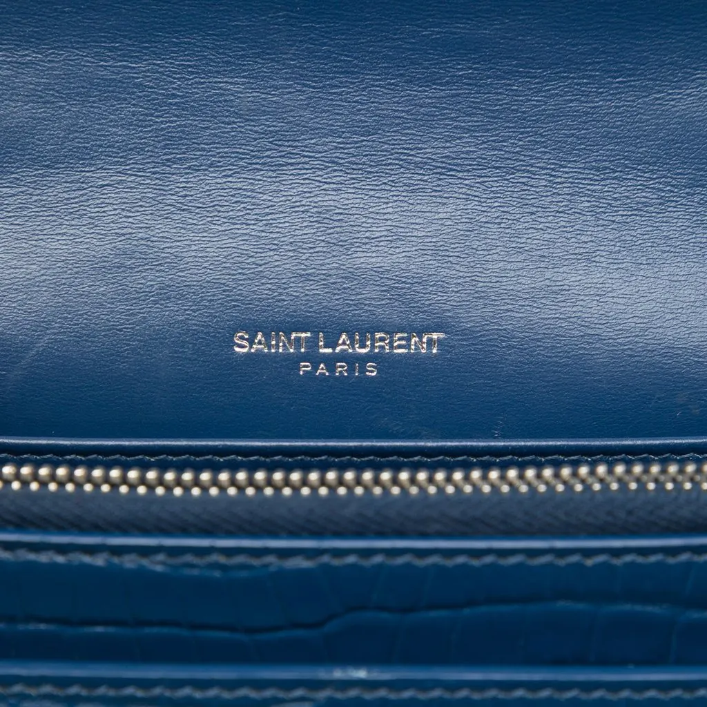 Saint Laurent Mini Croc Embossed Leather  Monogram Sunset Wallet on Chain Blue Leather Good - Box View