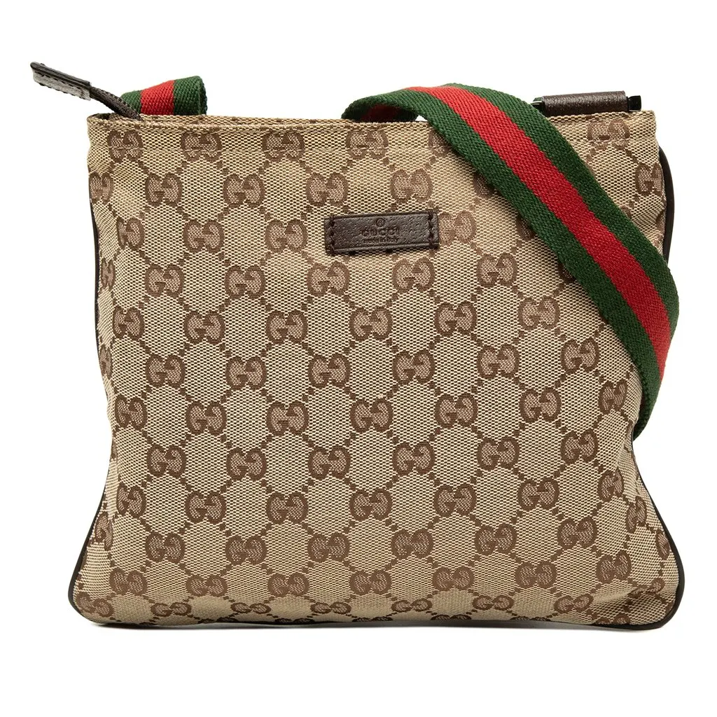 Gucci GG Canvas Web Crossbody Beige Canvas Good - Front View