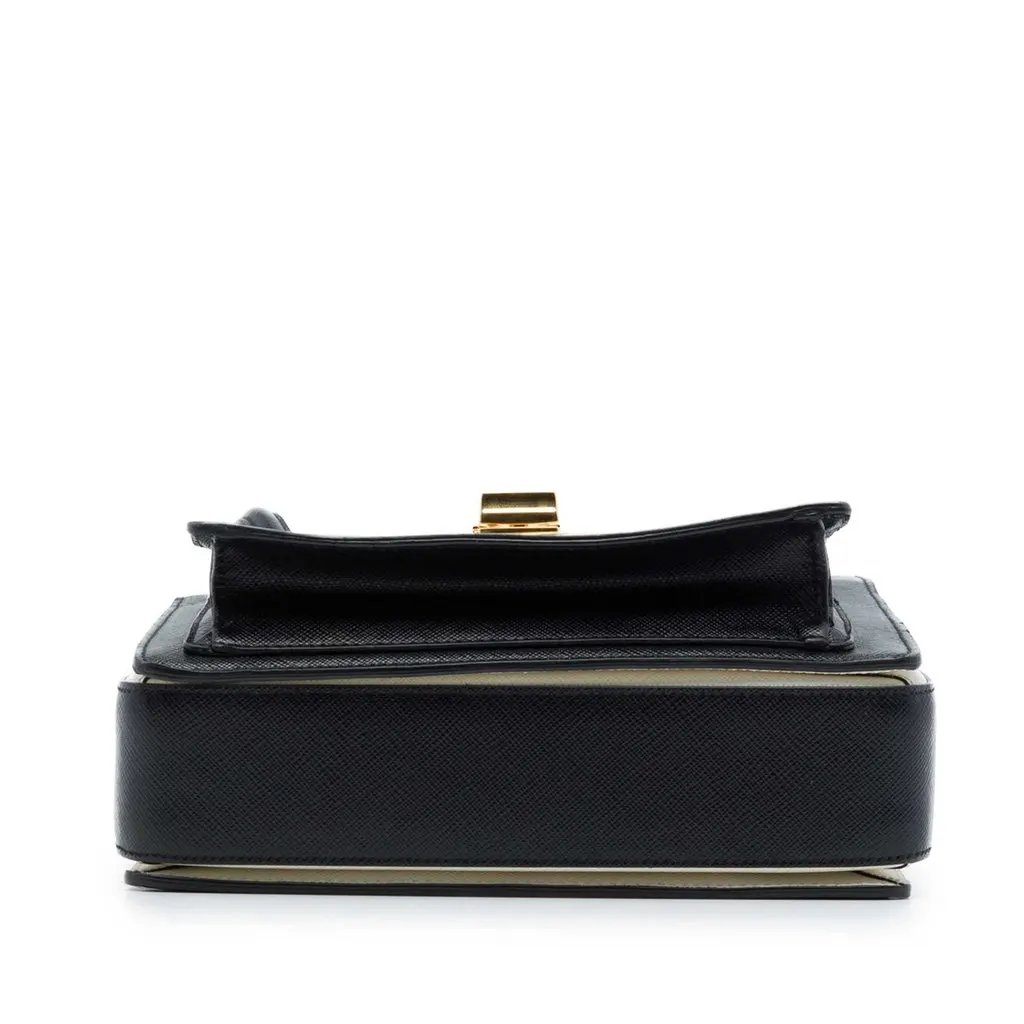 Prada Bicolor Saffiano Double Turn Lock Top Handle Bag Black Leather Very good - Inside View