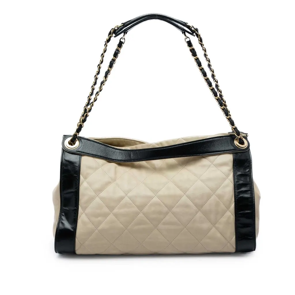 Chanel Bicolor Quilted Lambskin In The Mix Tote Beige Leather Good - Front View