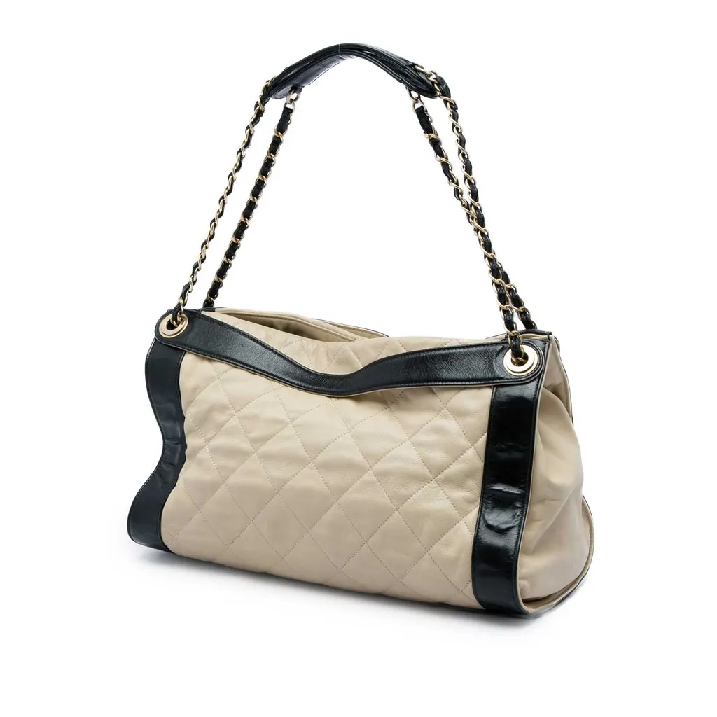 Chanel Bicolor Quilted Lambskin In The Mix Tote Beige Leather Good - Back View