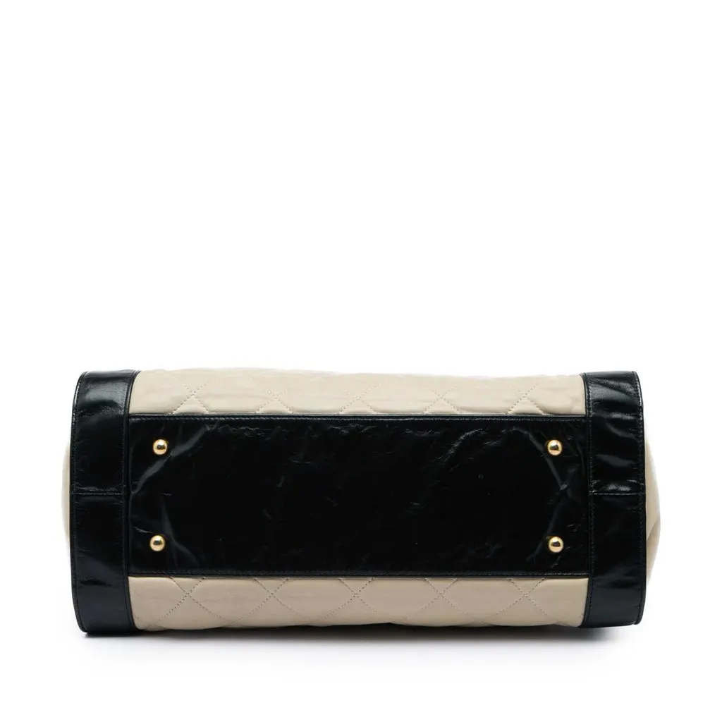 Chanel Bicolor Quilted Lambskin In The Mix Tote Beige Leather Good - Inside View