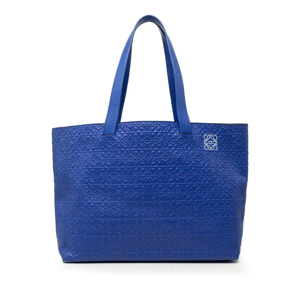 LOEWE Anagram Embossed Leather T Shopper Tote Blue Leather Very good - Front View
