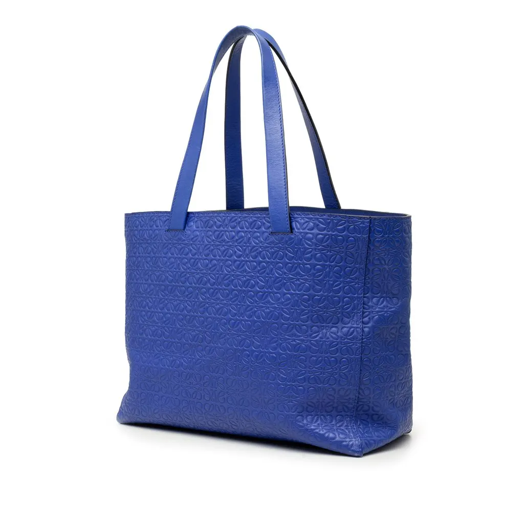 LOEWE Anagram Embossed Leather T Shopper Tote Blue Leather Very good - Back View