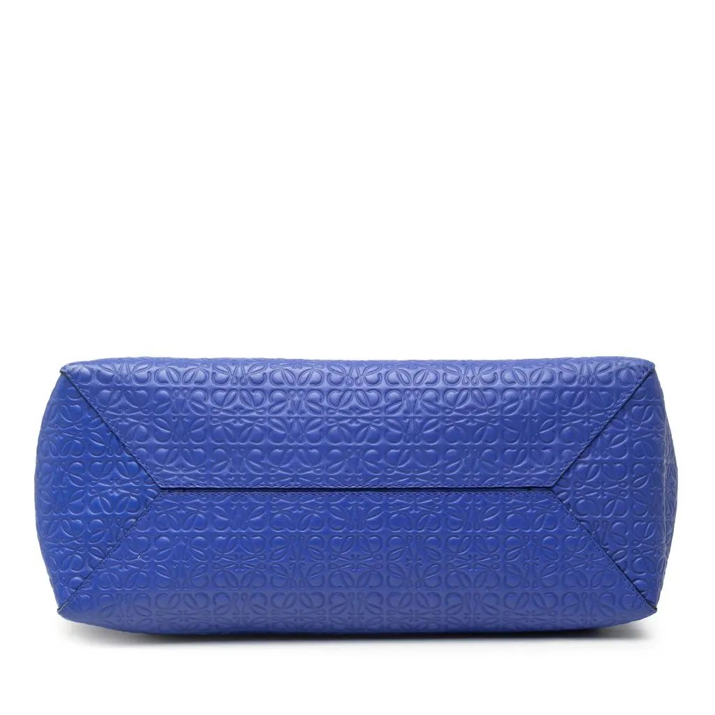 LOEWE Anagram Embossed Leather T Shopper Tote Blue Leather Very good - Inside View