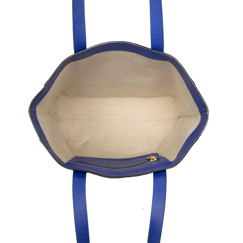 LOEWE Anagram Embossed Leather T Shopper Tote Blue Leather Very good - Model View