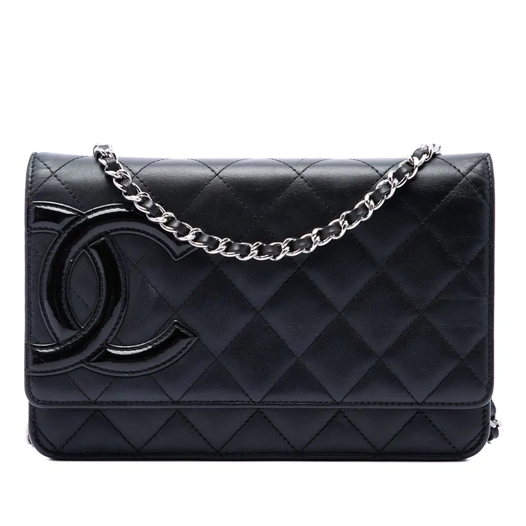 Chanel Quilted Lambskin Cambon Ligne Wallet On Chain Black Leather Good - Front View