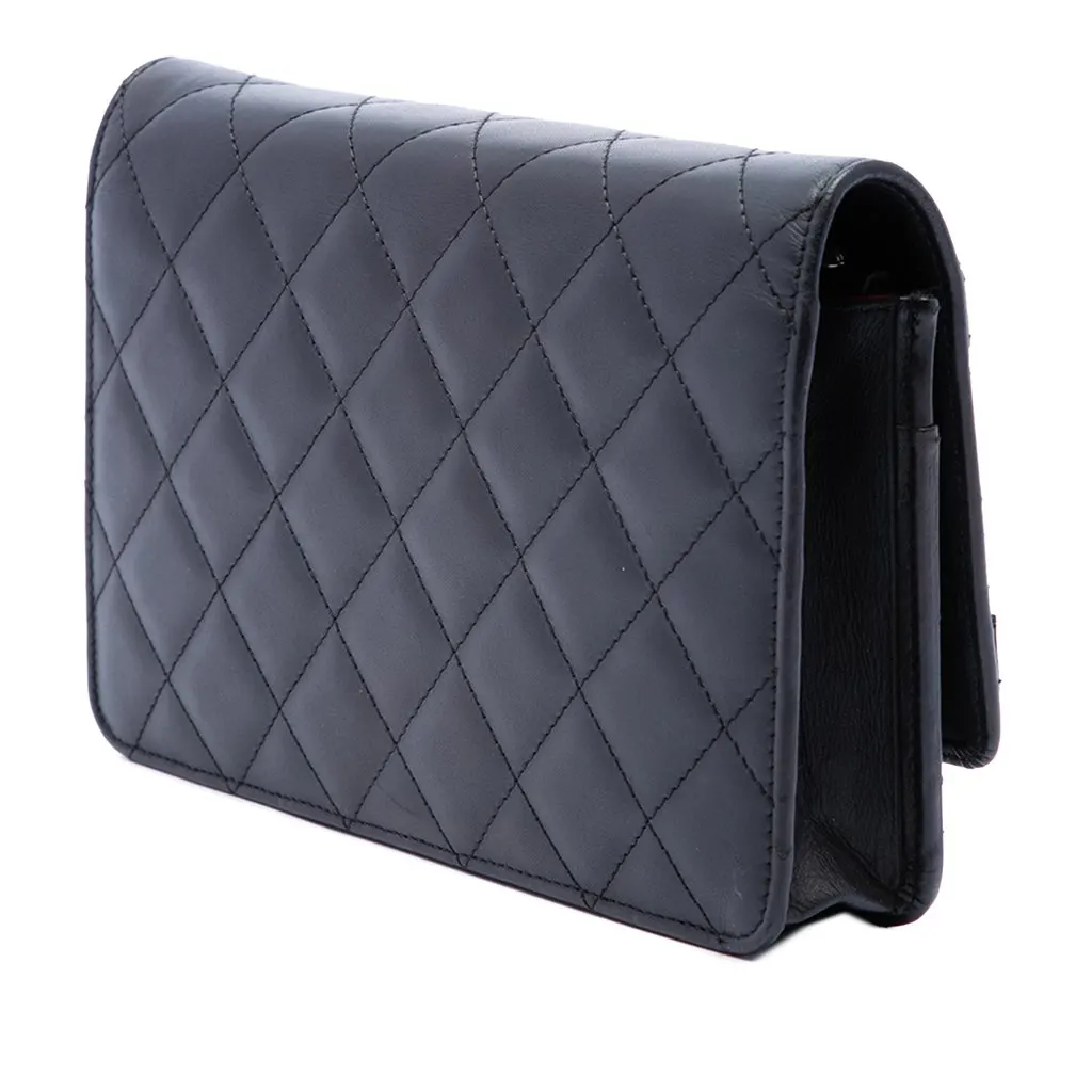 Chanel Quilted Lambskin Cambon Ligne Wallet On Chain Black Leather Good - Back View