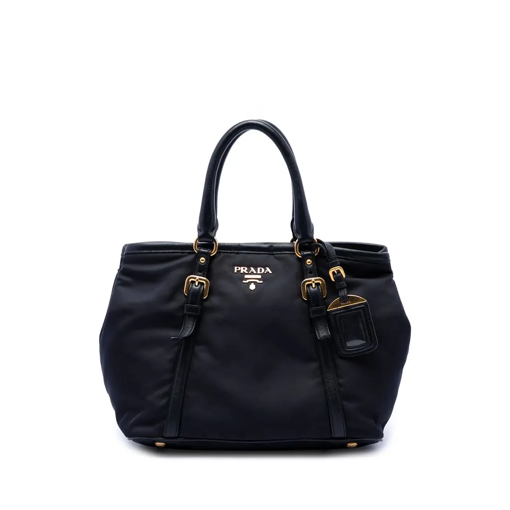 Prada Soft Calf Trimmed Tessuto Satchel Black Polyamide Good - Front View