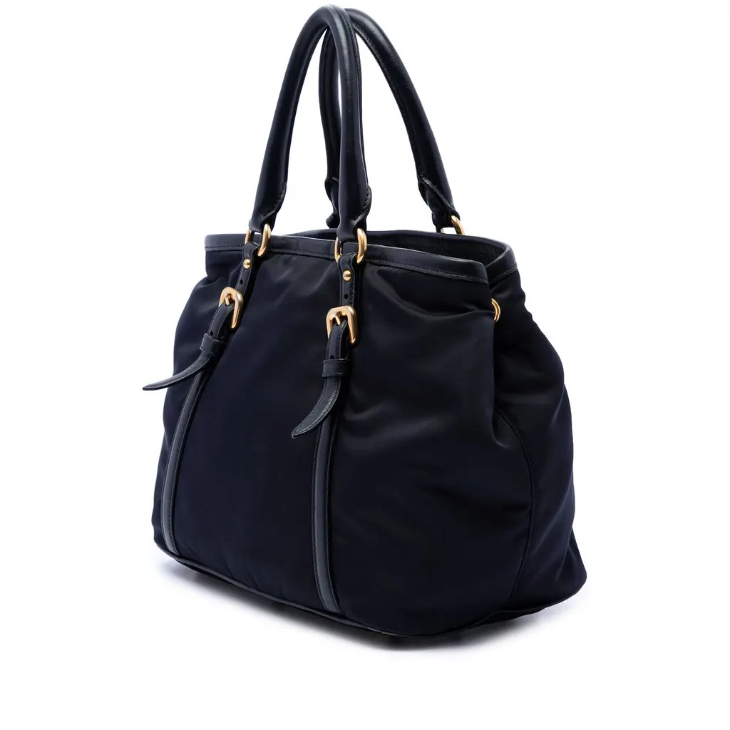 Prada Soft Calf Trimmed Tessuto Satchel Black Polyamide Good - Back View