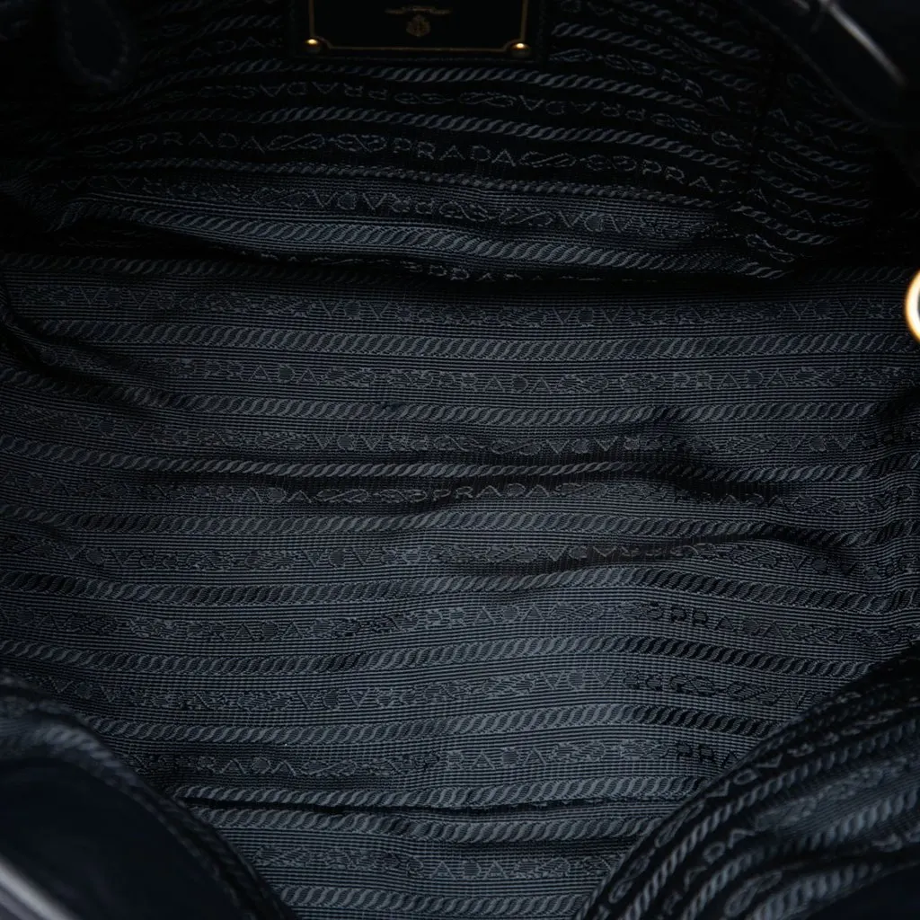 Prada Soft Calf Trimmed Tessuto Satchel Black Polyamide Good - Model View