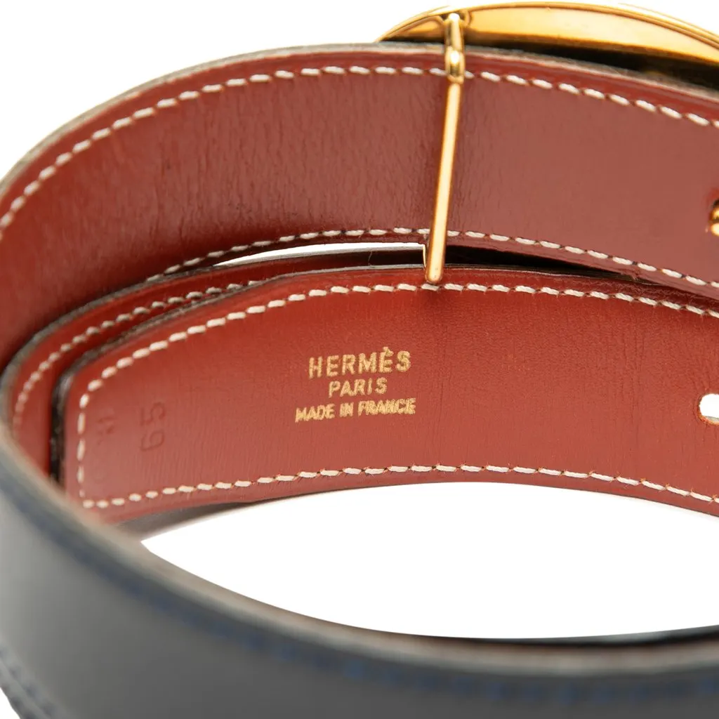 Hermès Box Calf Chaine d Ancre Reversible Belt 65 Blue Leather Very good - Model View