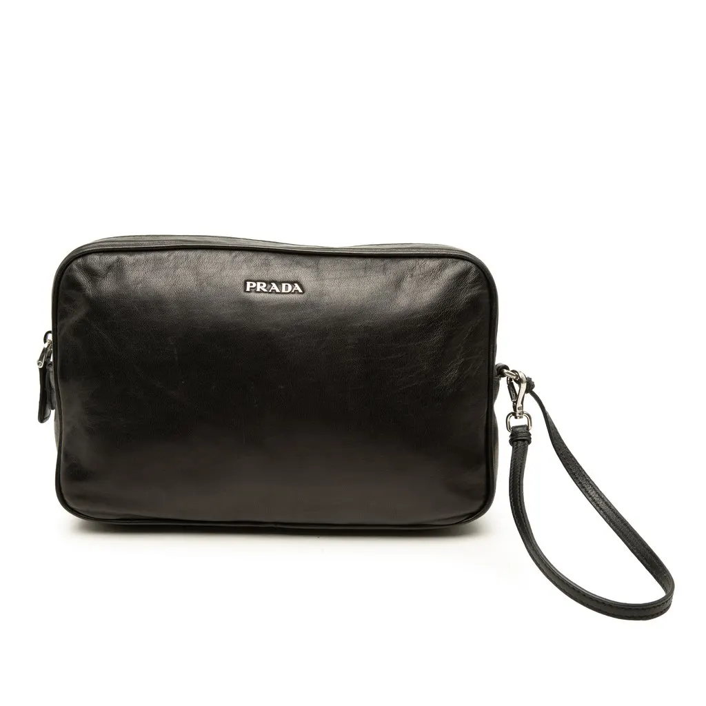 Prada Soft Calf Logo Wristlet Clutch