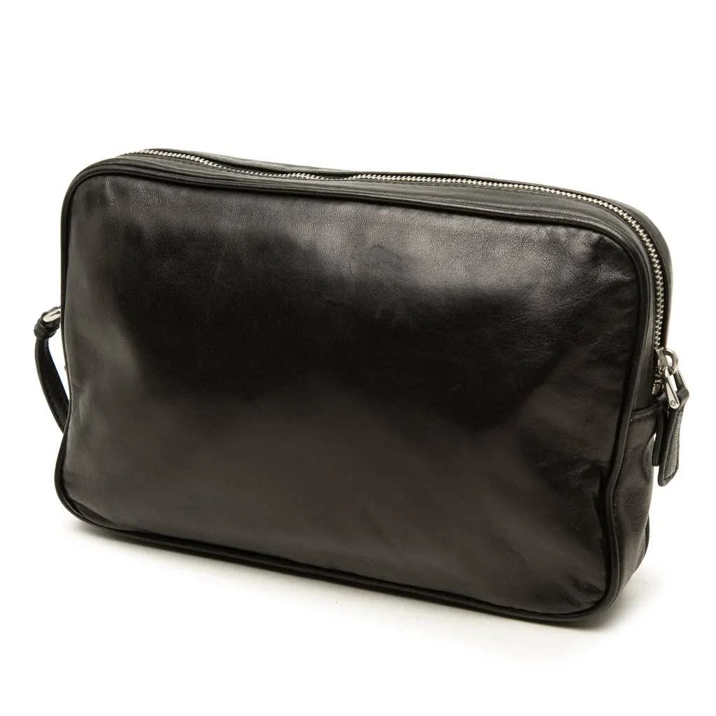 Prada Soft Calf Logo Wristlet Clutch Black Leather Very good - Back View