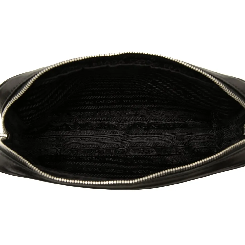 Prada Soft Calf Logo Wristlet Clutch Black Leather Very good - Model View