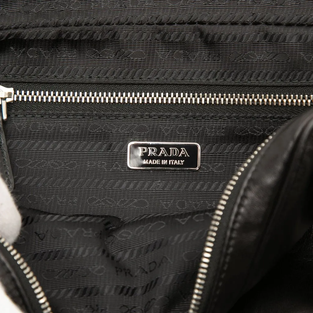 Prada Soft Calf Logo Wristlet Clutch Black Leather Very good - Box View
