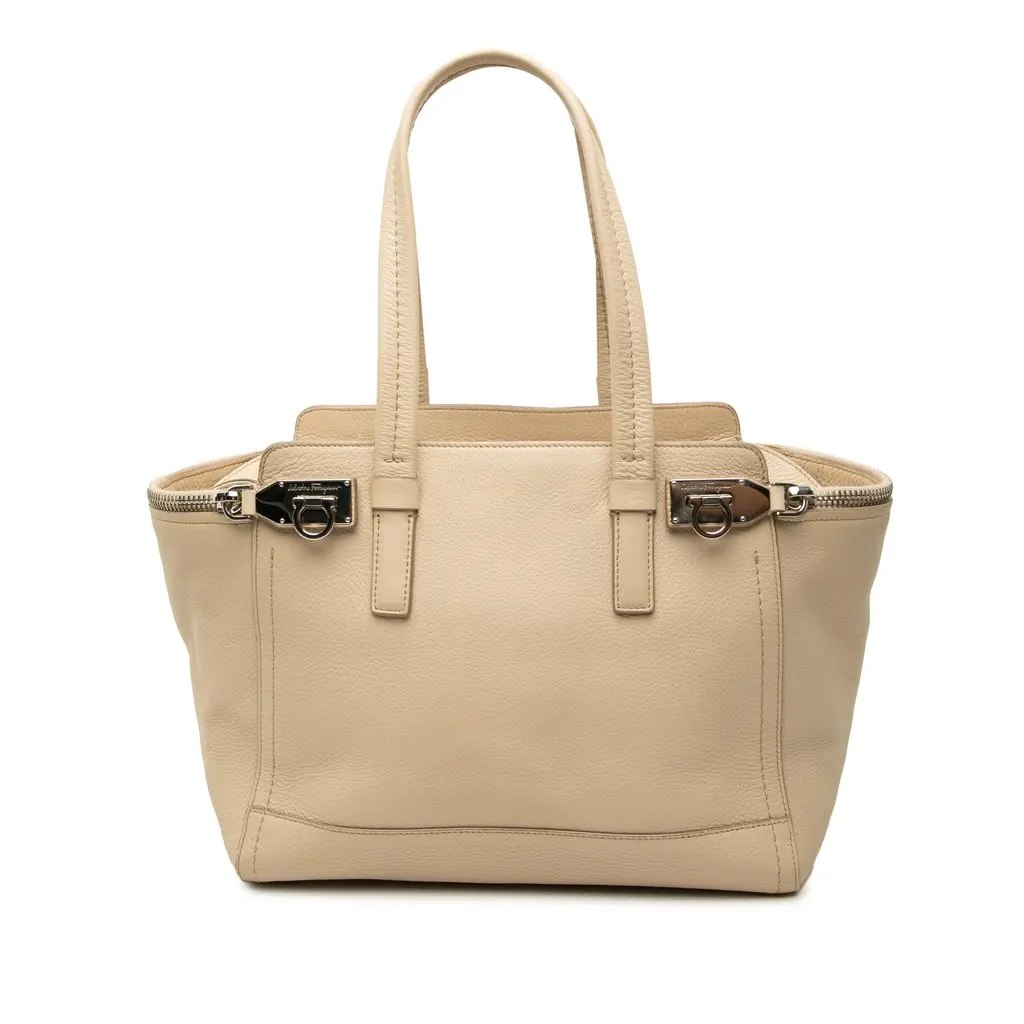 Salvatore Ferragamo Medium Leather Gancini Verve Tote Beige Leather Very good - Front View