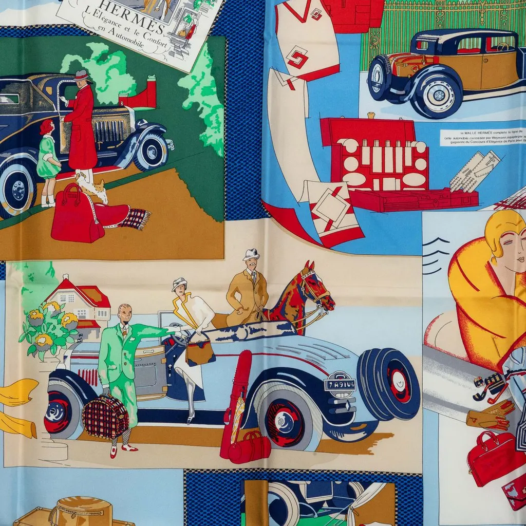 Hermès L Elegance et le Confort en Automobile Silk Scarf 90 Blue Silk Very good - Back View