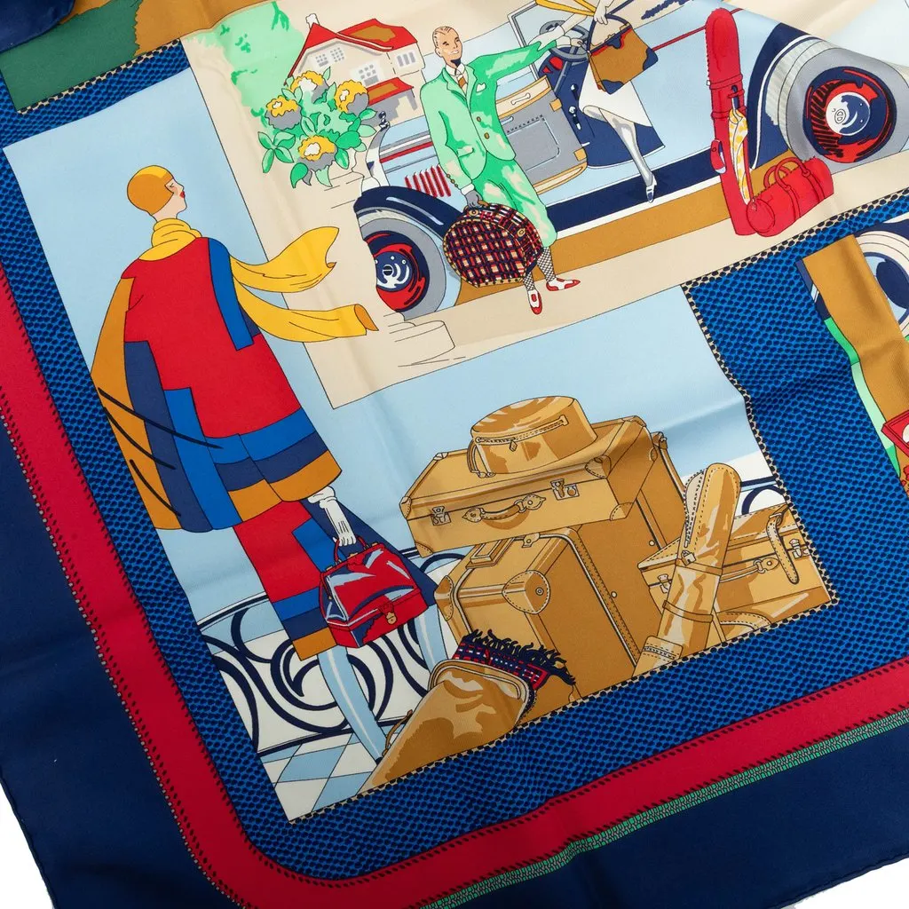 Hermès L Elegance et le Confort en Automobile Silk Scarf 90 Blue Silk Very good - Model View