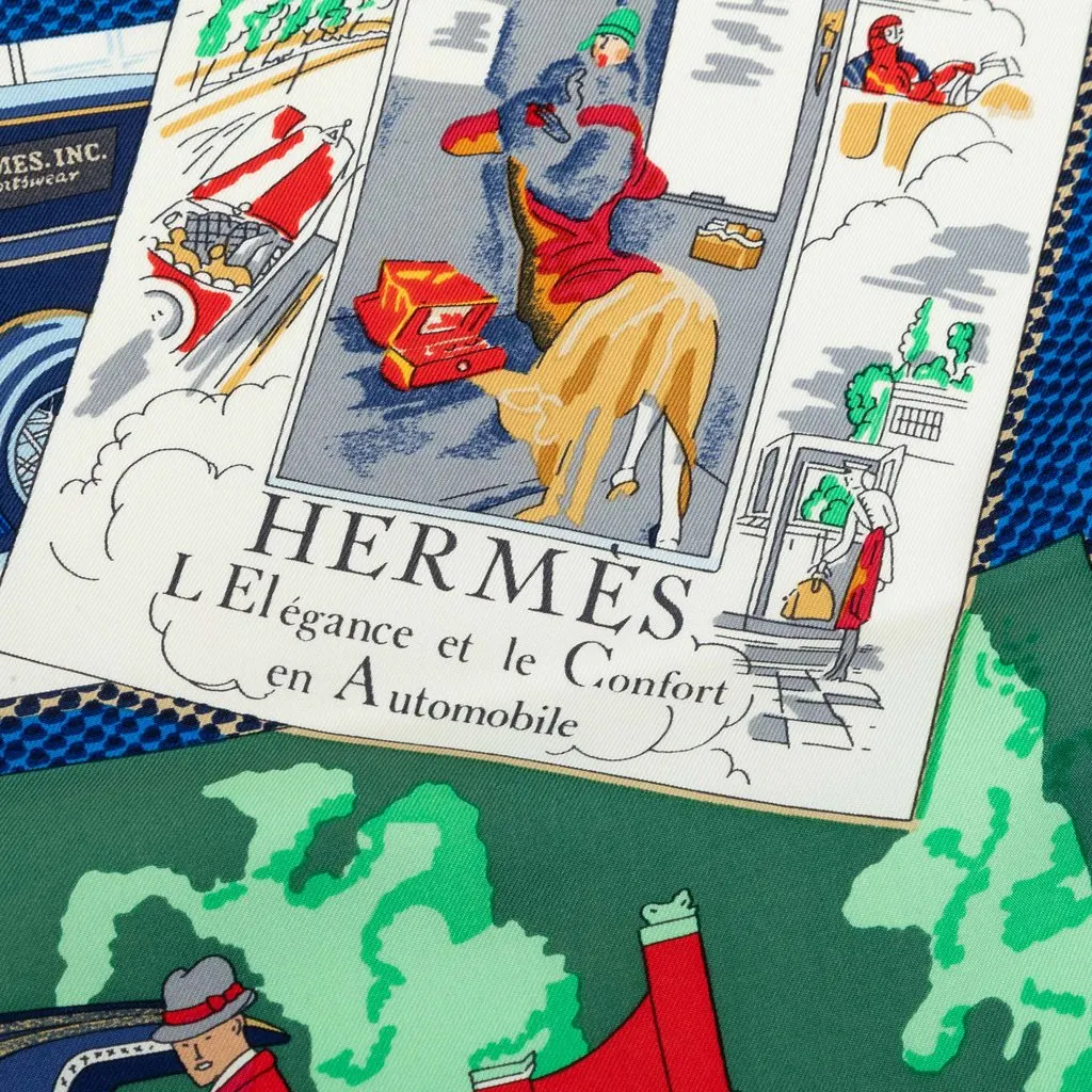 Hermès L Elegance et le Confort en Automobile Silk Scarf 90 Blue Silk Very good - Box View