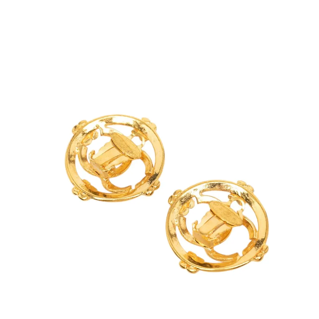 Chanel CC Gold Plated Round Clip On Earrings Gold Metal Very good - Back View