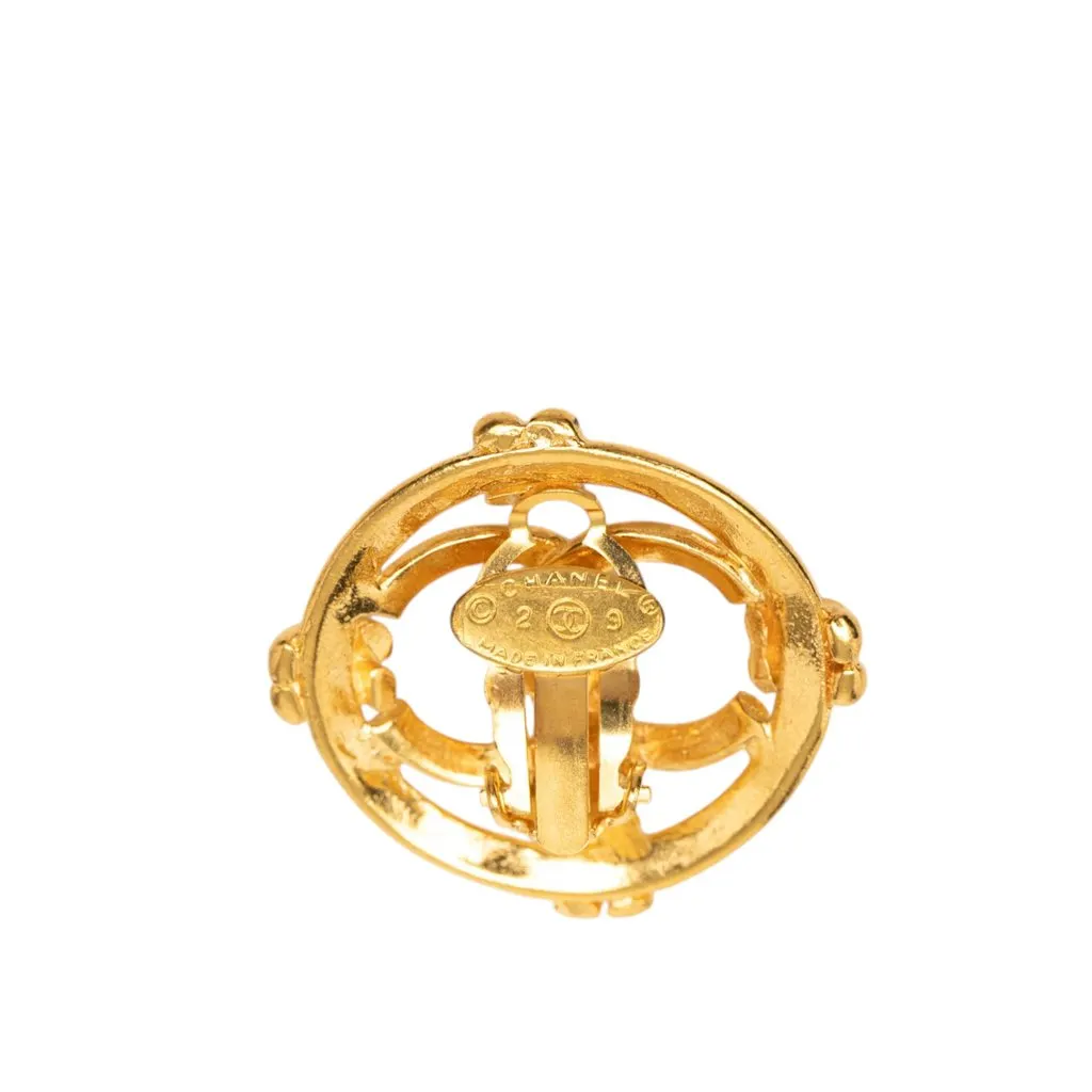 Chanel CC Gold Plated Round Clip On Earrings Gold Metal Very good - Inside View