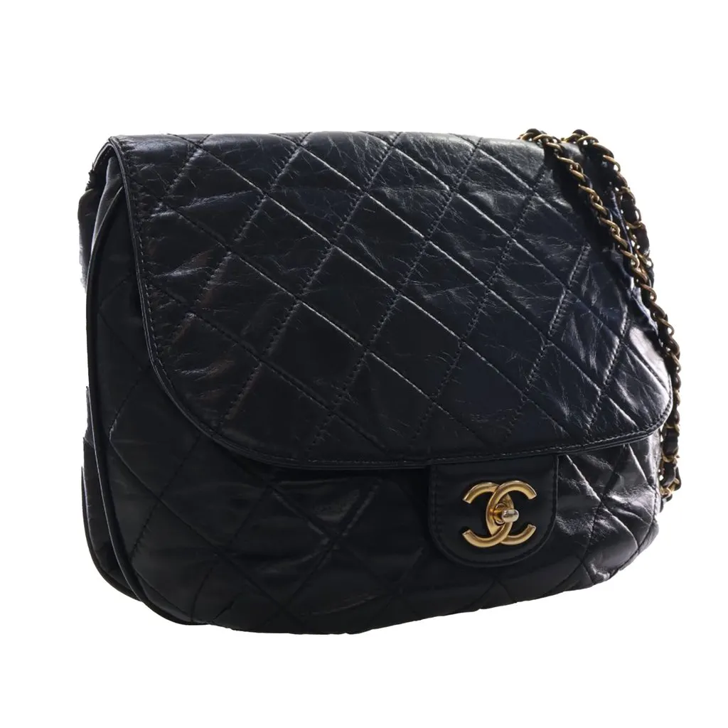Chanel Medium Quilted Glazed Calfskin Bubble CC Flap Black Leather Very good - Back View