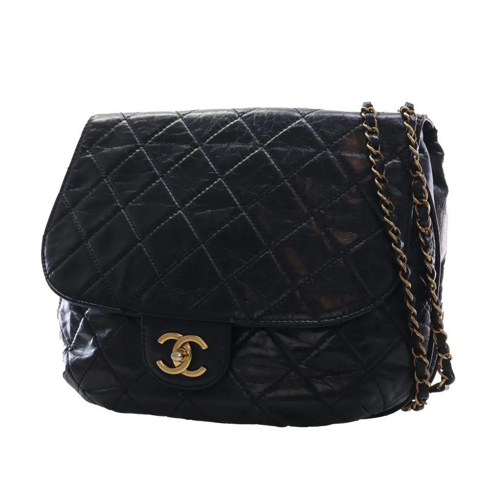 Chanel Medium Quilted Glazed Calfskin Bubble CC Flap Black Leather Very good - Inside View