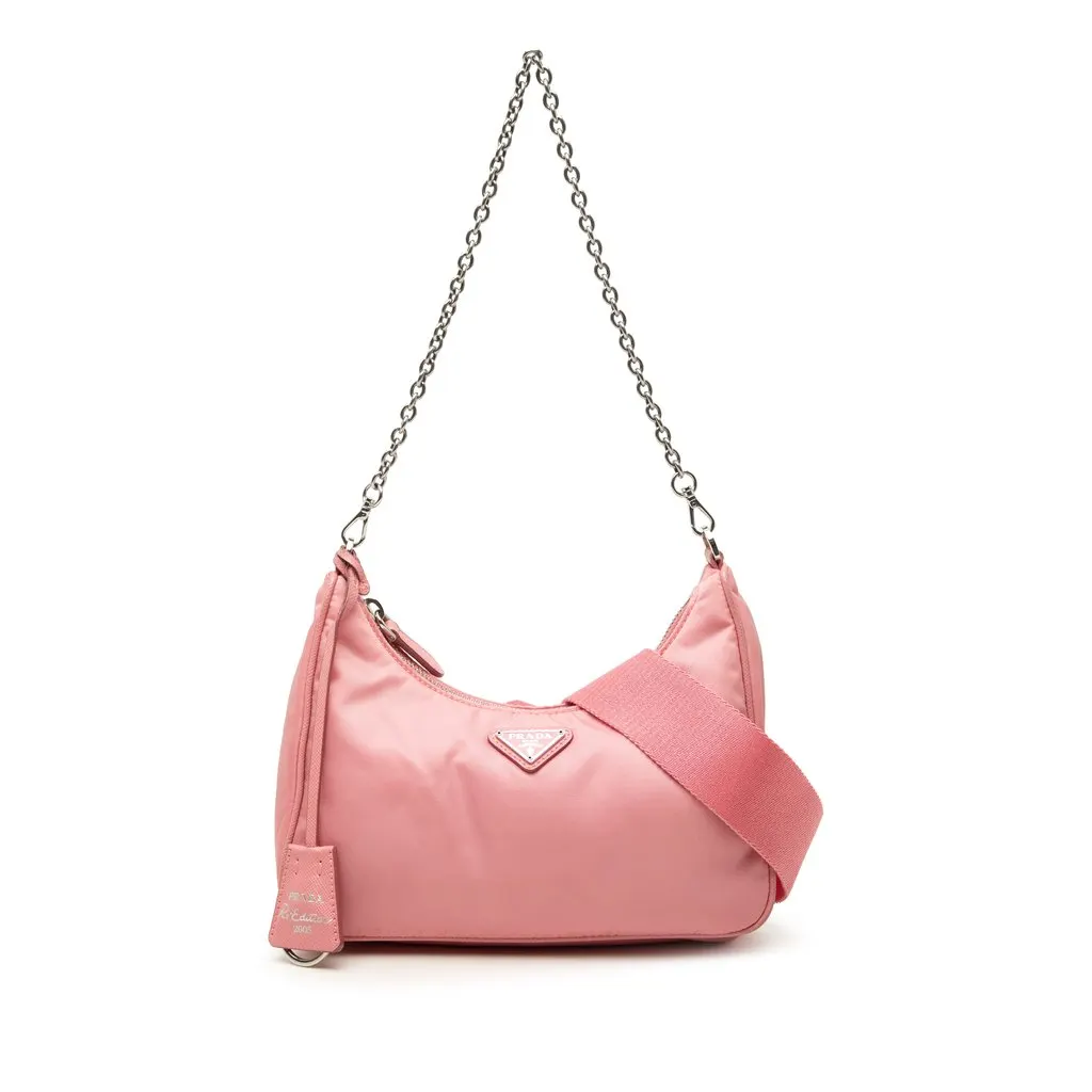 Prada Saffiano Trimmed Tessuto Re Edition 2005 Satchel Pink Very good - Front View