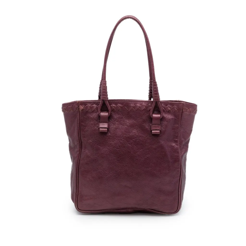 Bottega Veneta Intrecciato Trimmed Cervo Tote Red Leather Very good - Front View