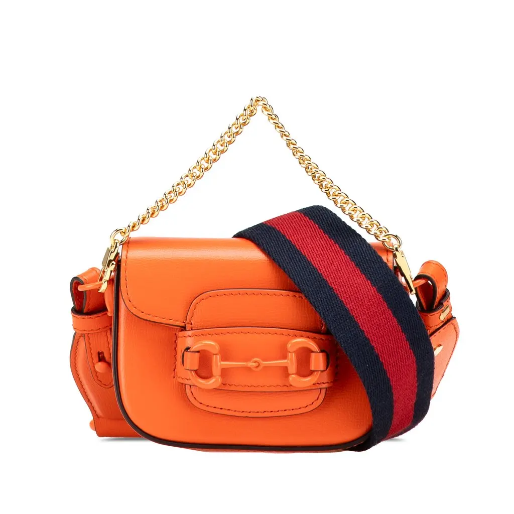 Gucci Mini Leather Horsebit 1955 Web Satchel Orange Leather Very good - Front View