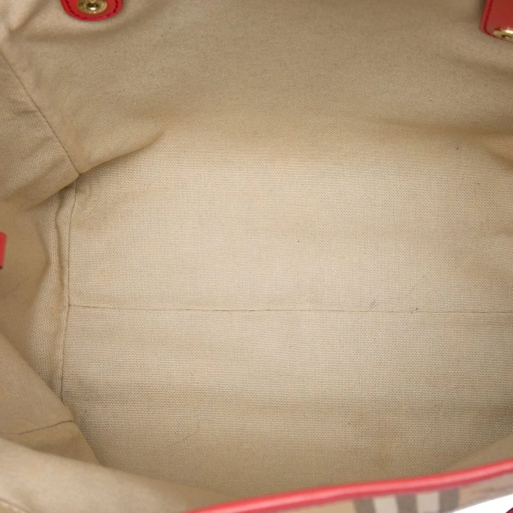 Burberry Small Haymarket Check Coated Canvas Canterbury Tote Beige Very good - Model View