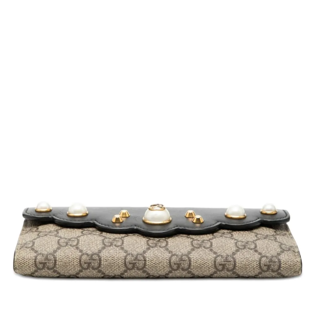 Gucci GG Supreme Pearl Studded Peony Long Wallet Beige Very good - Inside View