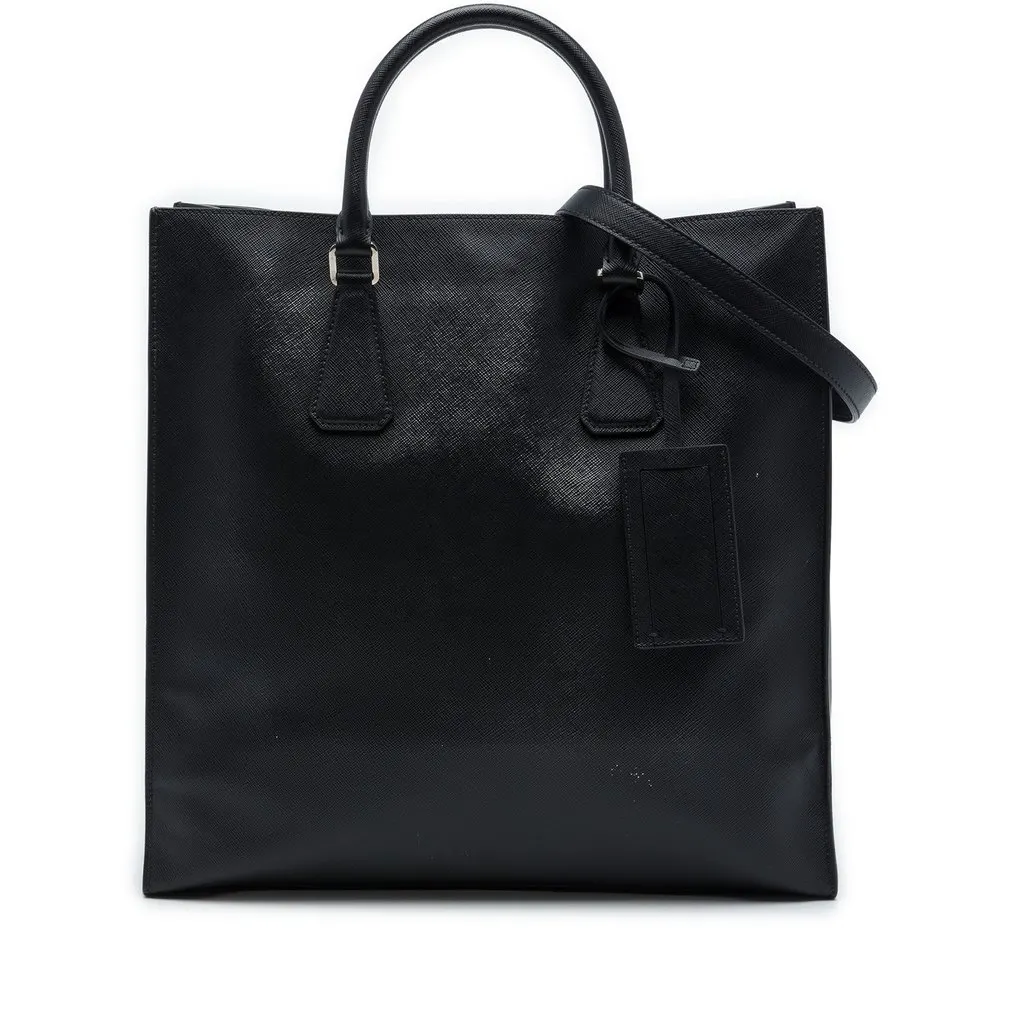 Prada Saffiano North South Tote Black Leather Very good - Front View