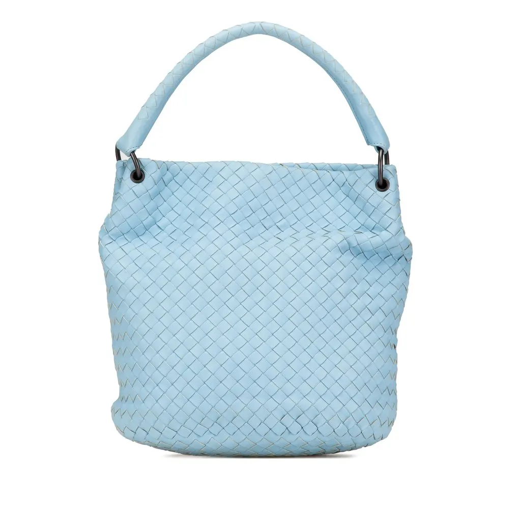 Bottega Veneta Nappa Intrecciato Bucket Bag Blue Leather Good - Front View