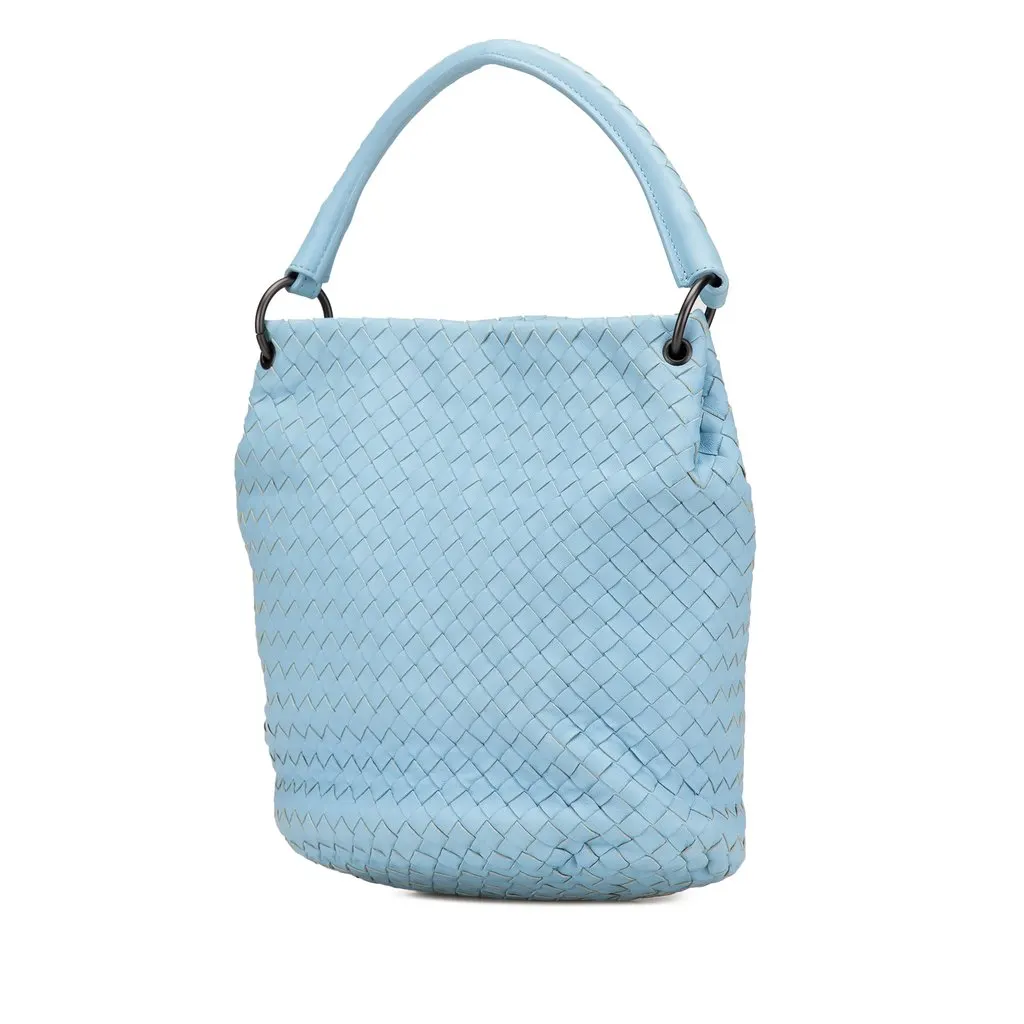 Bottega Veneta Nappa Intrecciato Bucket Bag Blue Leather Good - Back View