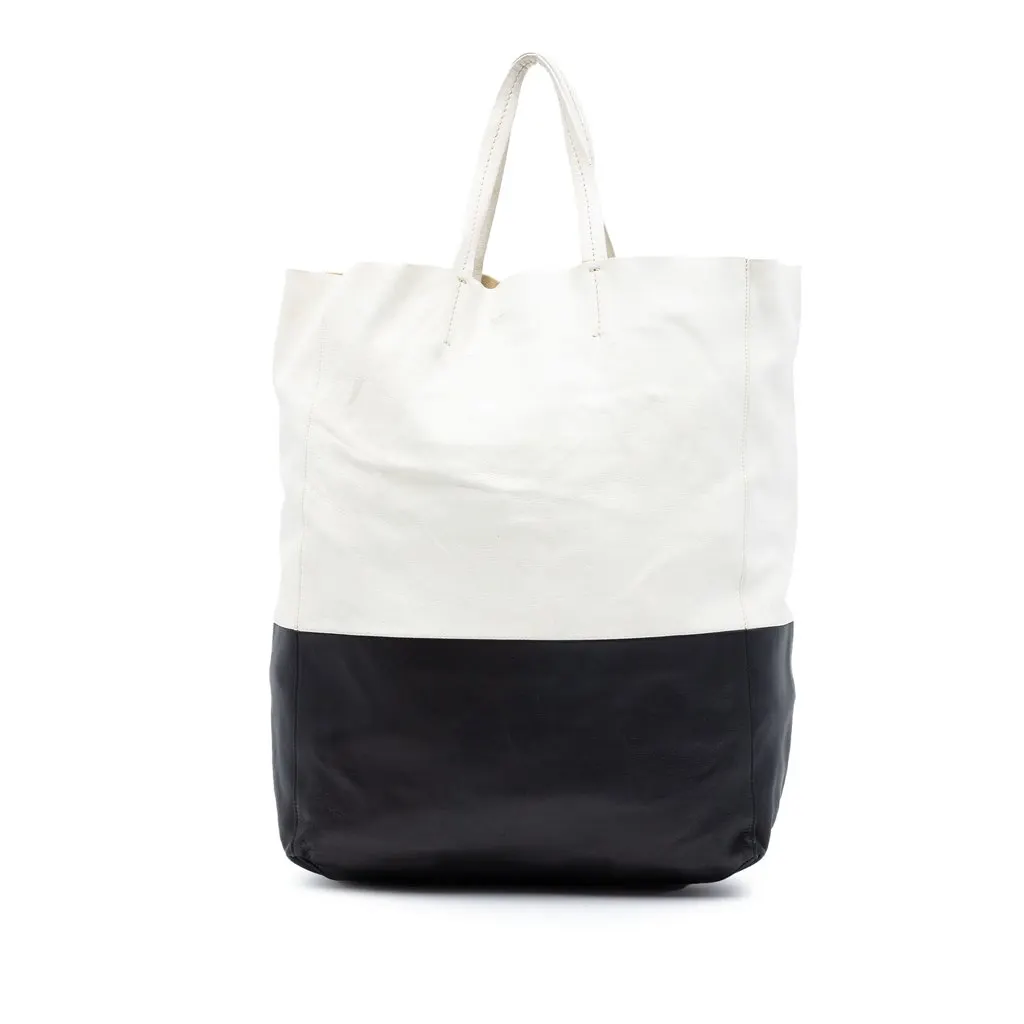 Celine Bicolor Leather Vertical Cabas Tote White Leather Very good - Front View