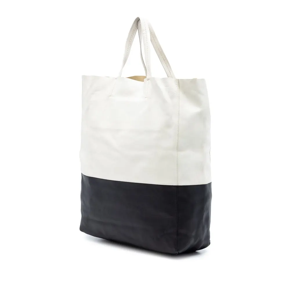 Celine Bicolor Leather Vertical Cabas Tote White Leather Very good - Back View