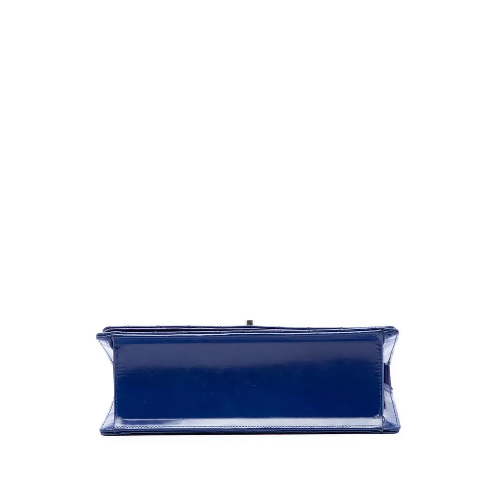 Chanel CC Quilted Lambskin East West Flap Clutch with Chain Blue Leather Very good - Inside View