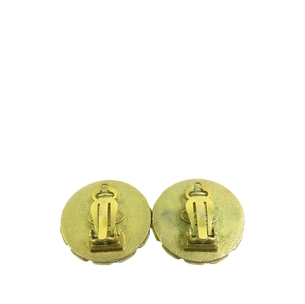 Chanel Gold Plated Resin CC Chain Round Clip On Earrings Gold Metal Very good - Back View