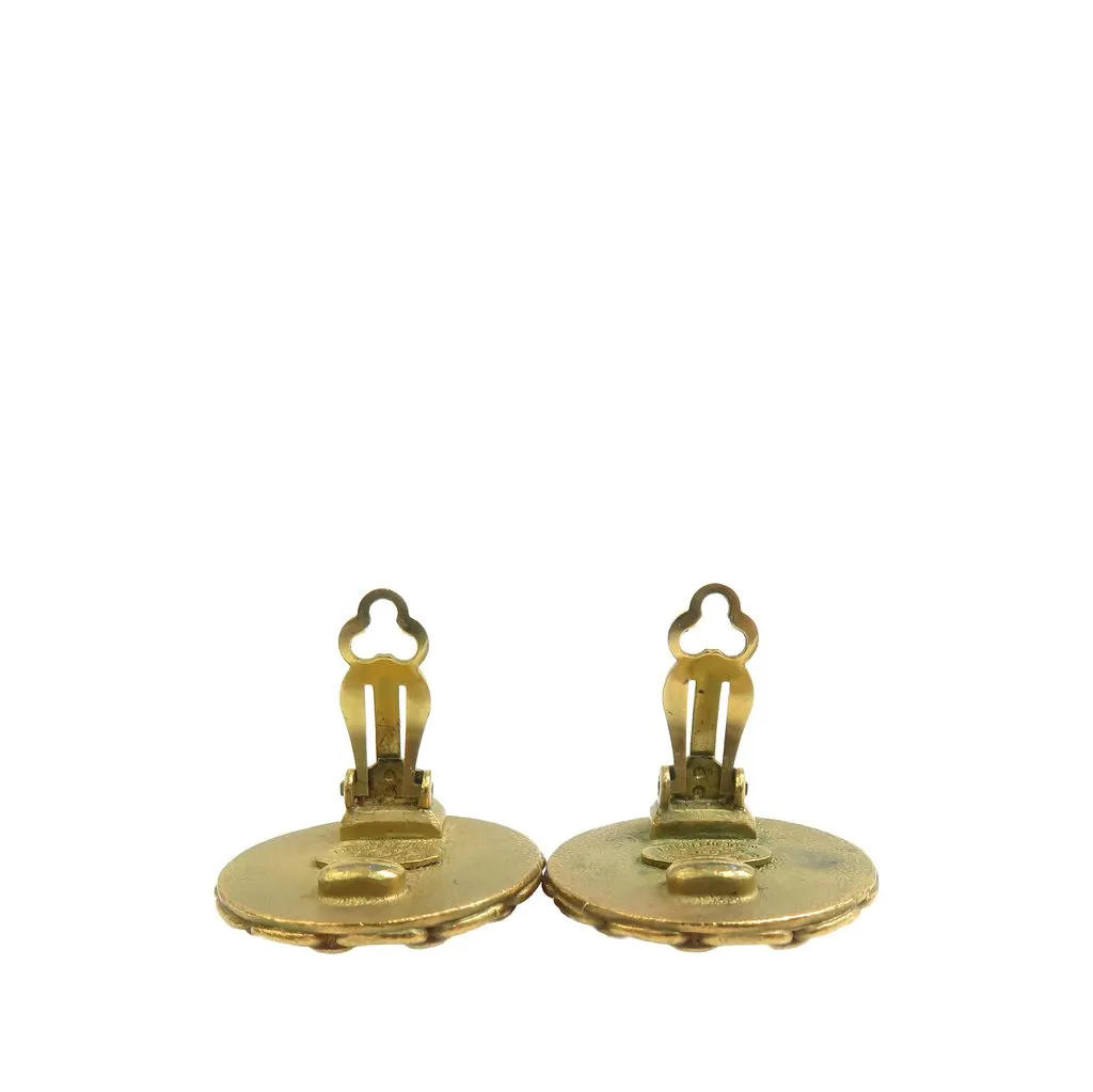 Chanel Gold Plated Resin CC Chain Round Clip On Earrings Gold Metal Very good - Inside View