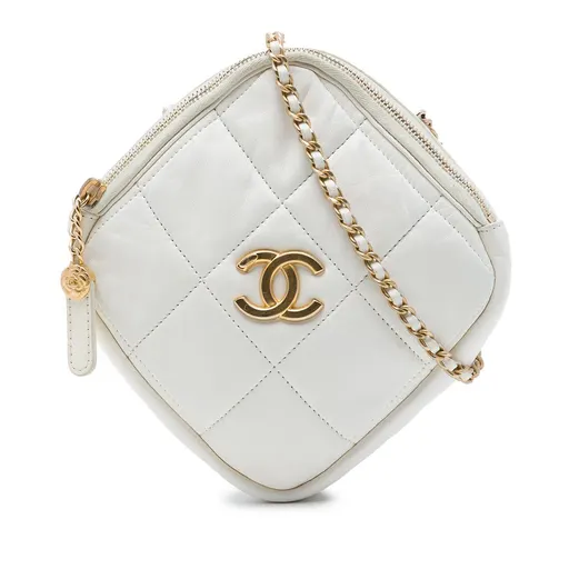 Chanel CC Quilted Lambskin Diamond Clutch with Chain