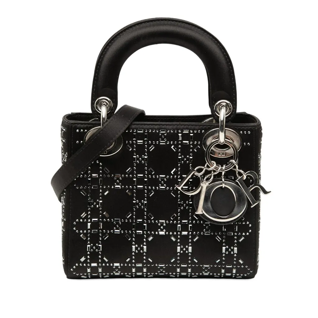 Dior Mini Satin Cannage Strass Crystal Embellished Lady Dior Black Very good - Front View