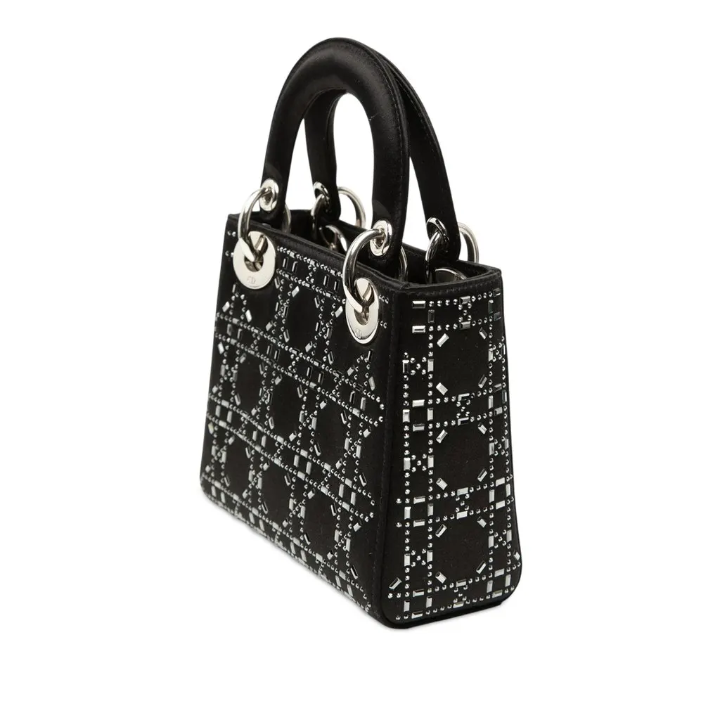 Dior Mini Satin Cannage Strass Crystal Embellished Lady Dior Black Very good - Back View
