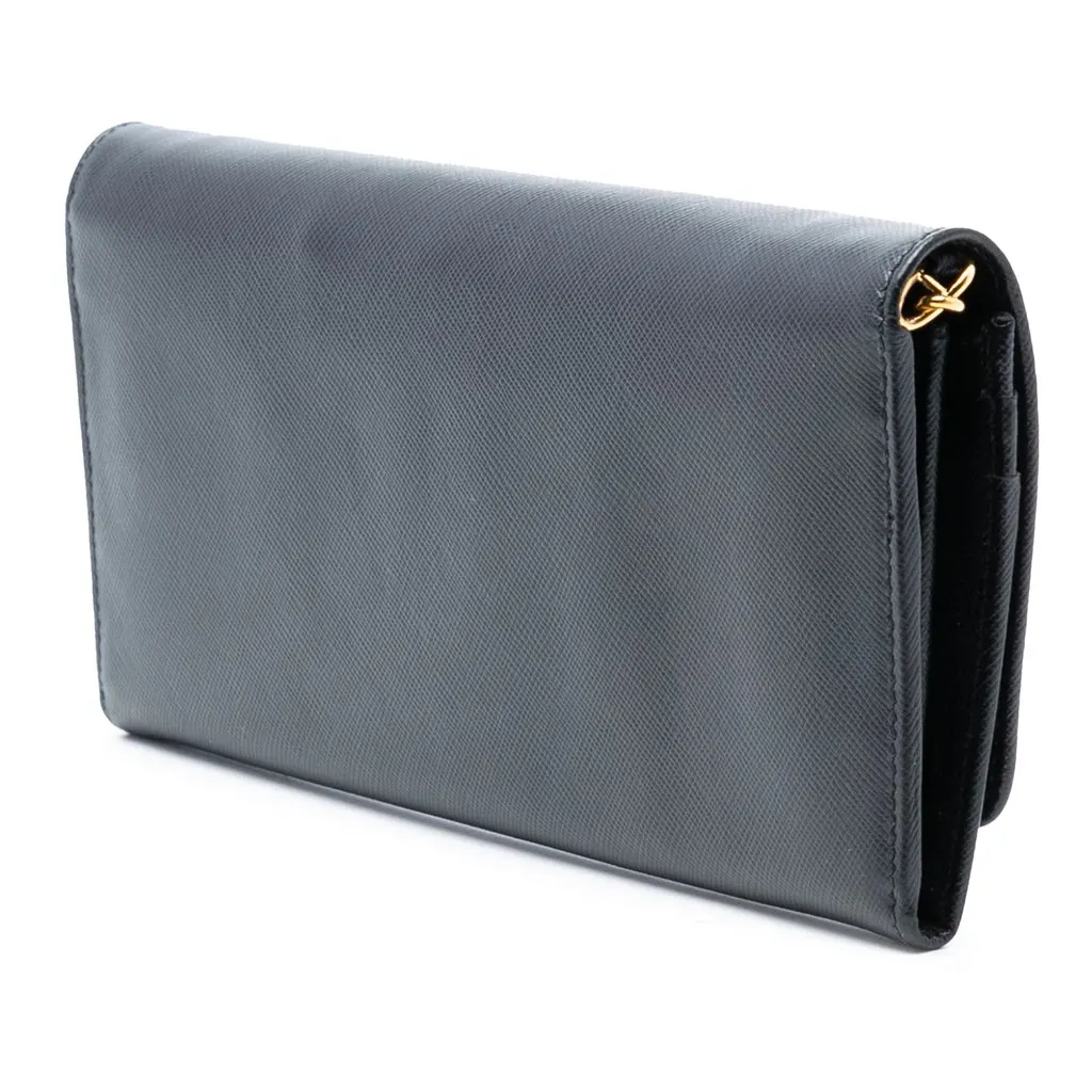 Prada Saffiano Lux Wallet On Chain Black Leather Very good - Back View