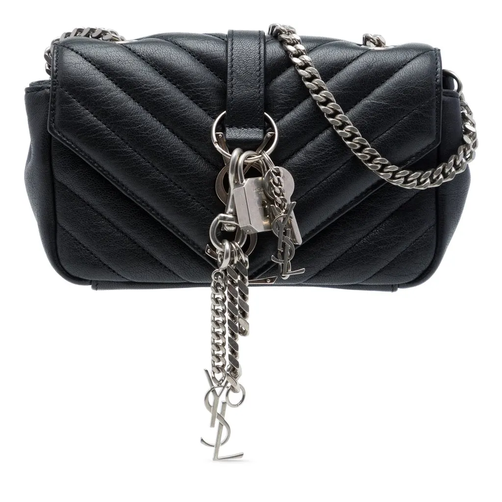 Saint Laurent Baby Chevron Sheepskin Monogram Classic Punk Chain Bag Black Leather Very good - Front View