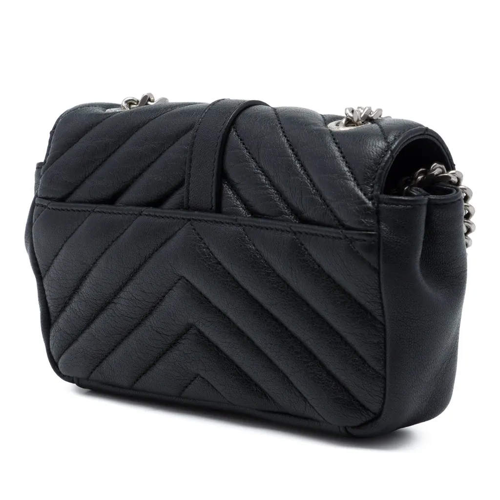 Saint Laurent Baby Chevron Sheepskin Monogram Classic Punk Chain Bag Black Leather Very good - Back View