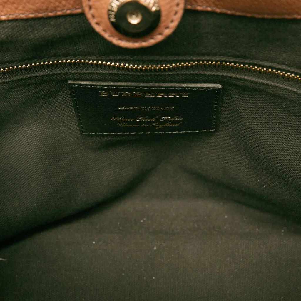 Burberry Small Derby Calfskin and House Check Canvas Canterbury Tote Brown Leather Good - Model View
