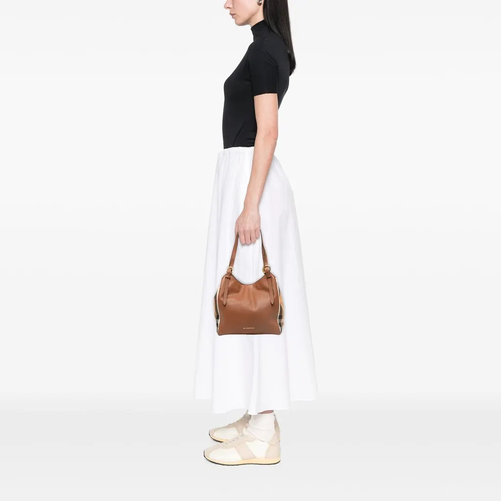 Burberry Small Derby Calfskin and House Check Canvas Canterbury Tote Brown Leather Good - Box View