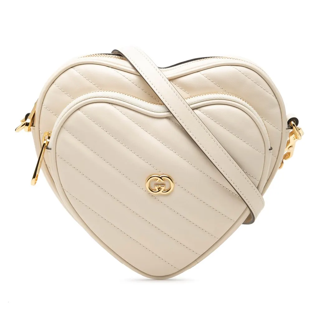 Gucci Mini Matelasse Diagonal Calfskin Interlocking G Heart Crossbody White Leather Very good - Front View